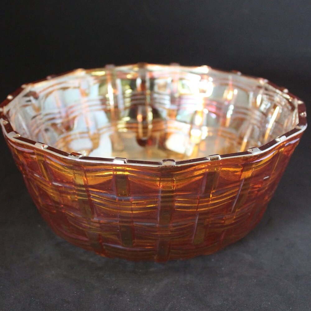 Vintage Dugan Carinal Glass Bowl Serving Dish/Basket Weave